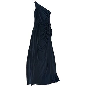 LAUNDRY Dress by SHELLI SEGAL ELEGANT Black Beaded One Shoulder Ruched Maxi 6